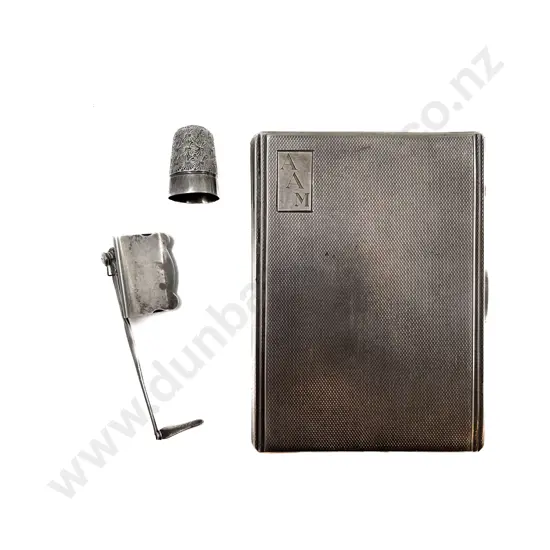 S/S Cigarette Case together with Thimble & Book Maker/Page Holder