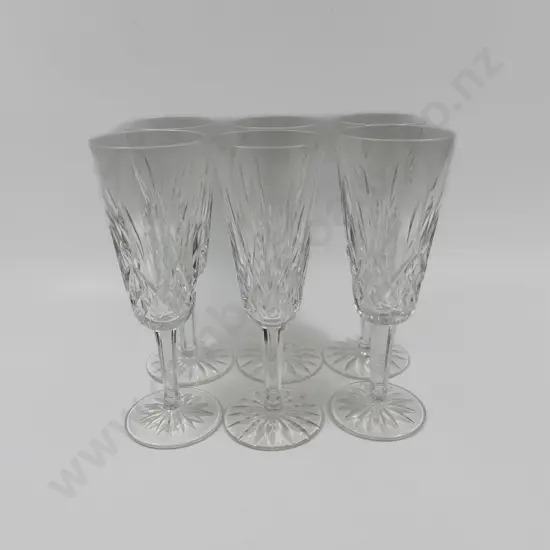 Six Waterford Crystal "Lismore" Continental Champagne Glasses