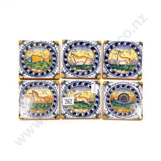 Six Vintage Italian Small Decorative Tiles