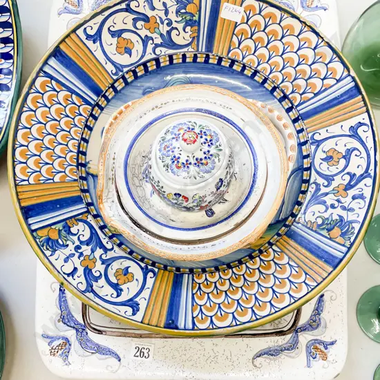 Two Italian Chargers & Assorted Italian Ceramics
