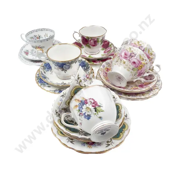 Seven Assorted Fancy China Trios
