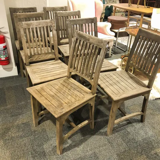 Set of Eight Slat Back Outdoor Chairs