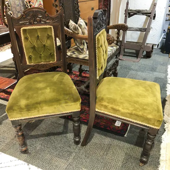 Pair of Upholstered and Button Back Dining Chairs