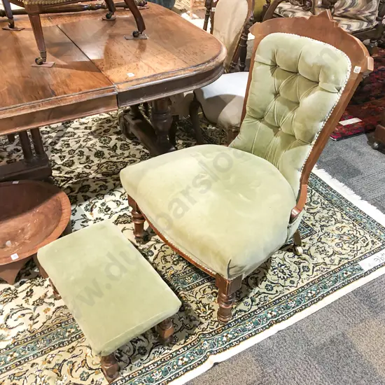 Mahogany Button Back Grandmother Chair together with Rectangular Matching Footstool