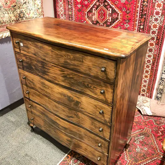 1950-60s Serpentine Front Six Drawer Chest of Drawers