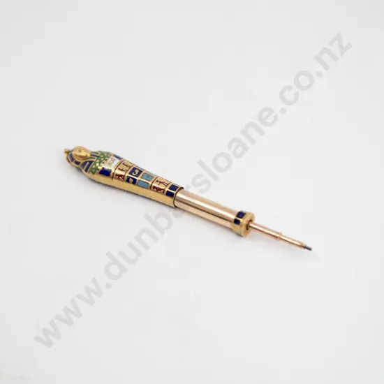 Edwardian Unmarked Silver Gilt and Enamel Egyptian Mummy Novelty Propelling Pencil