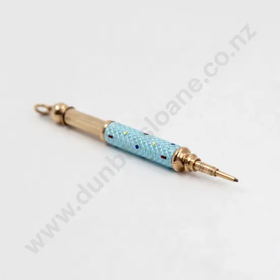Victorian 9ct and enamel Propelling Chatelaine Pencil
