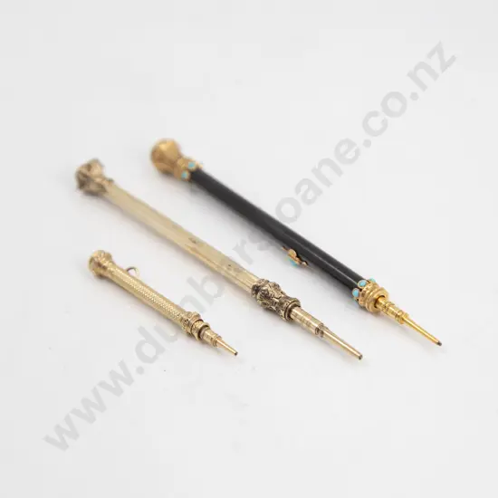 Three Victorian Fancy Seal Ended Propelling Pencils