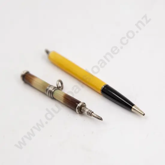 Sterling and Yellow Guilloche Enamel Bridge Pencil and Propelling Pencil