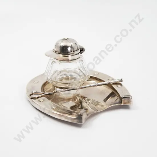 Edwardian Silver Plate Horse Shoe Inkstand