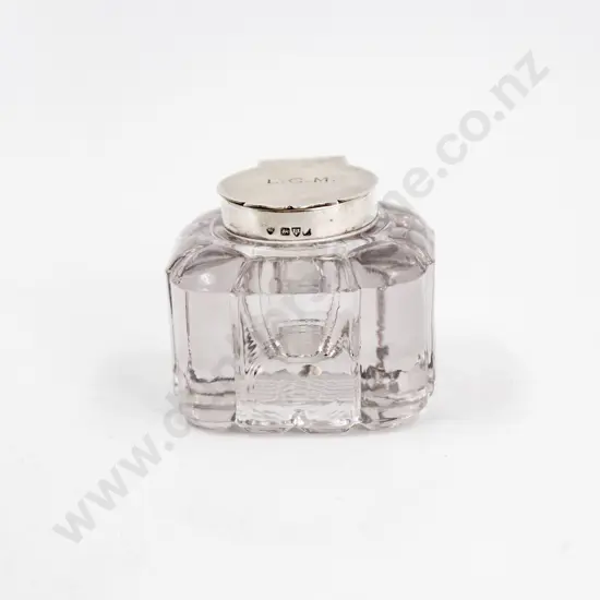 Edwardian Glass Inkwell with S/S Lid