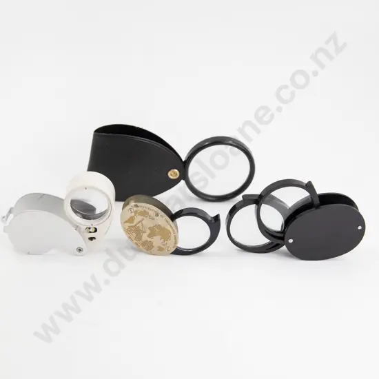 Four Various Pocket Magnify Glasses and Jewellers Loupe