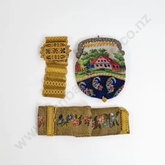 Pair Victorian Fine Embroidered Bracelet Cuffs