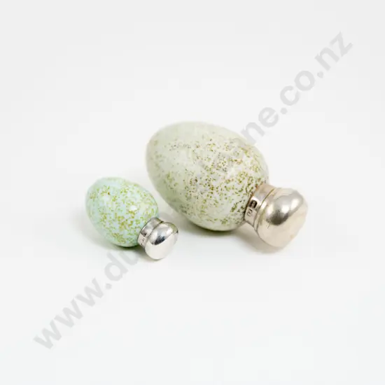 Victorian Large and Small Scent Phials formed as Black Bird Eggs