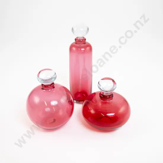 Dated 1986 NZ Cranberry Glass Group of Three Scent Bottles