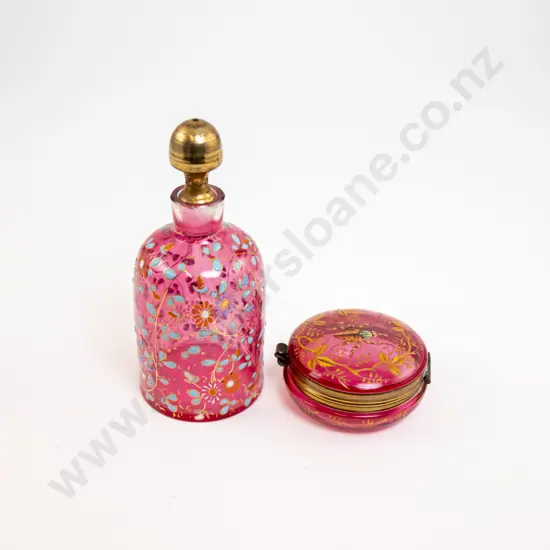 Victorian Cranberry and Enamel Glass Dressing Table Bottle