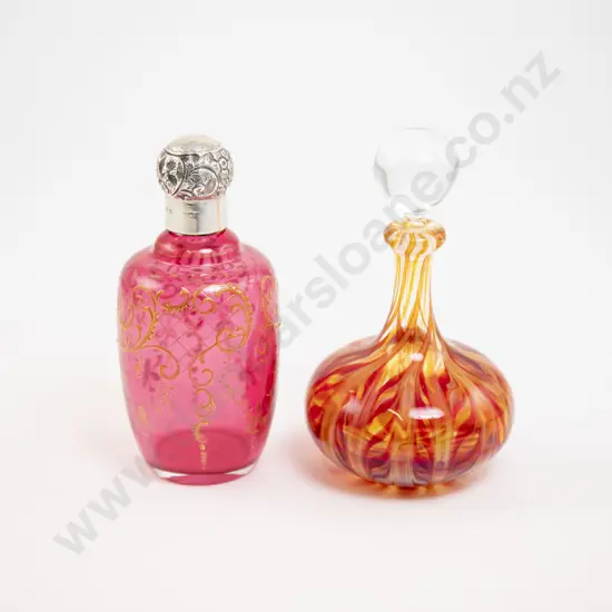 Victorian Cranberry and Enamel Glass Dressing Table Bottle