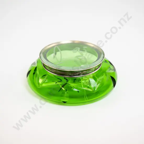 Art Deco Bottle Green Glass Powder Bowl