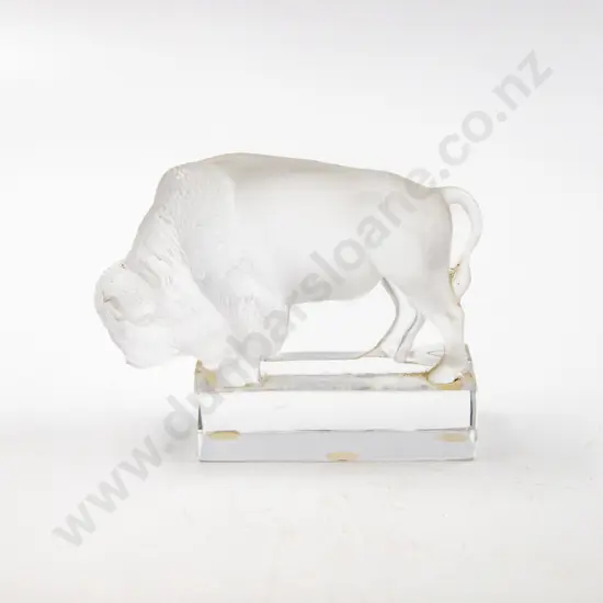 Lalique France Bull Buffalo Model in Frosted Crystal