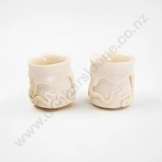 Pair Owen Mapp Carved Bone Pots