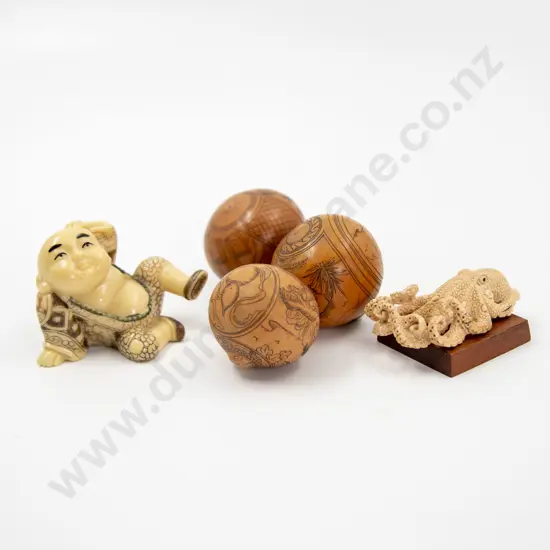 Three Antique Chinese Scrimshaw Gourds