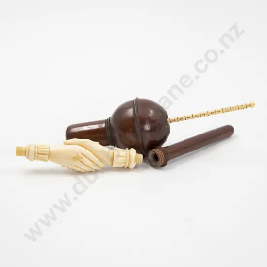 Victorian Carved Ivory Clasped Hands Handle Piece