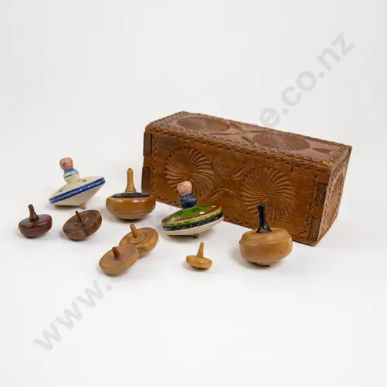 Collection of Nine Vintage Turned Wooden Spinning Tops