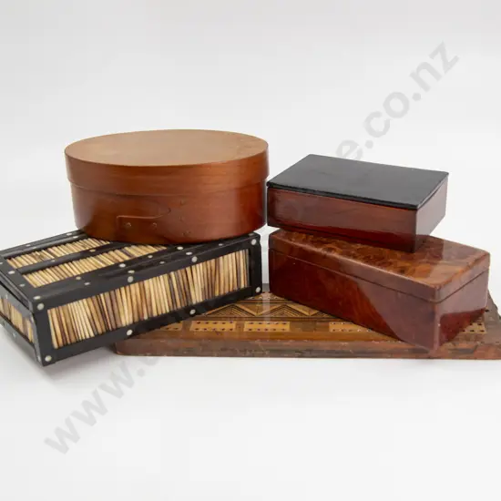 Four Vintage Boxes and Cribbage Marker Board