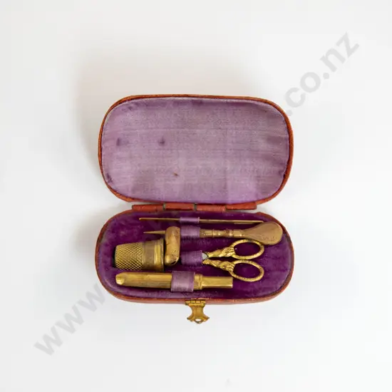 Victorian Pocket Leather and Gilt Metal Sewing Etui