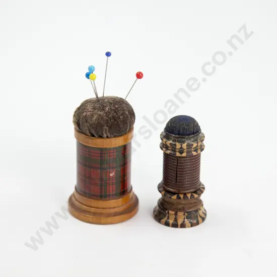 Victorian Tunbridge and Tartan Ware Pin Cushions