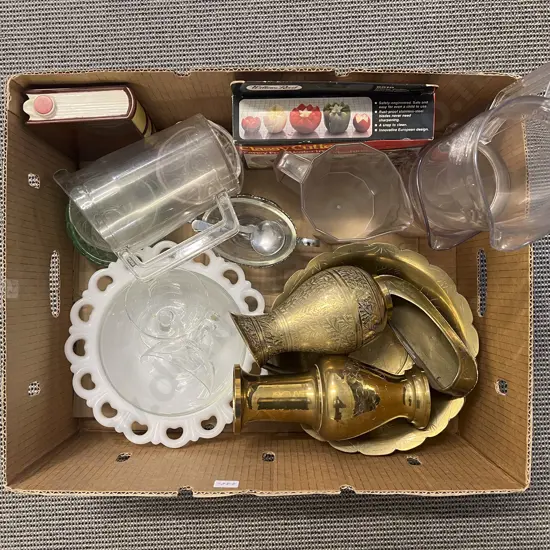 Box Quantity of Assorted incl Brass Ware & Glass Ware