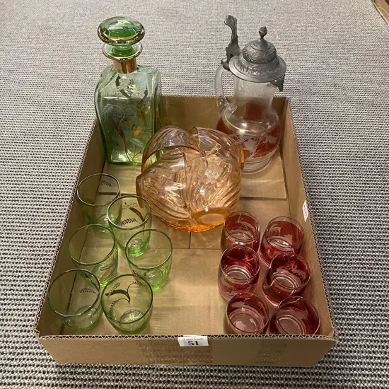 Box Quantity of Assorted Coloured Glassware