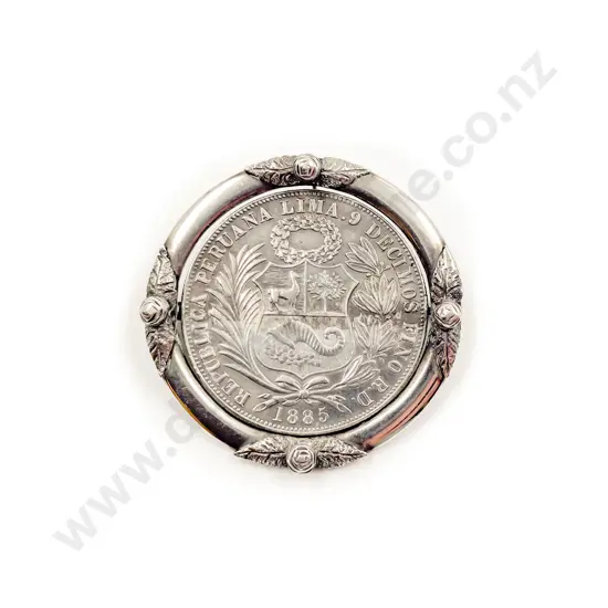 Peruvian 1885 Silver Coin Brooch