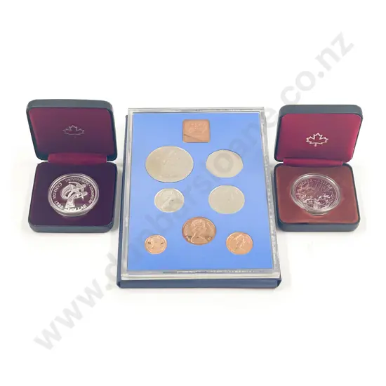 UK 1972 Coin Pack and Two Canadian SIlver $1 1983/1980