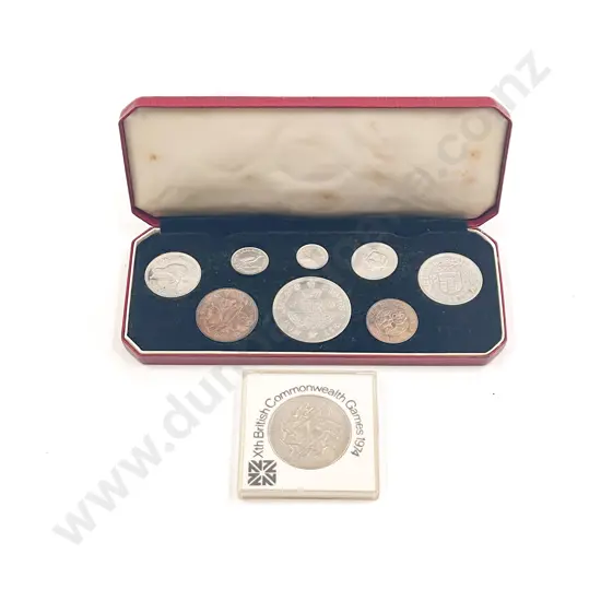 NZ Cased 1953 QEII Eight Coin Set and 1974 $1