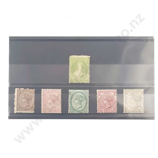 NZ Five Sideface Victoria and Full Face One Shilling unused