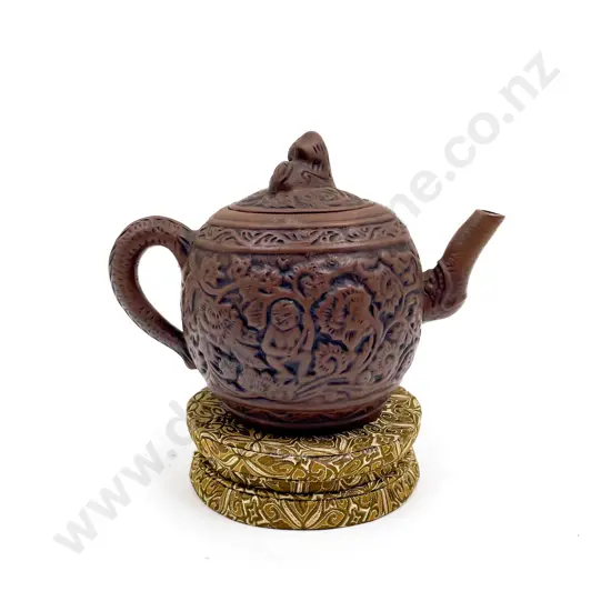 Small Terracotta Oriental Teapot on Stand