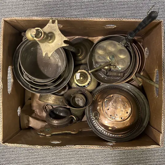 Box Quantity of Assorted Metal Ware