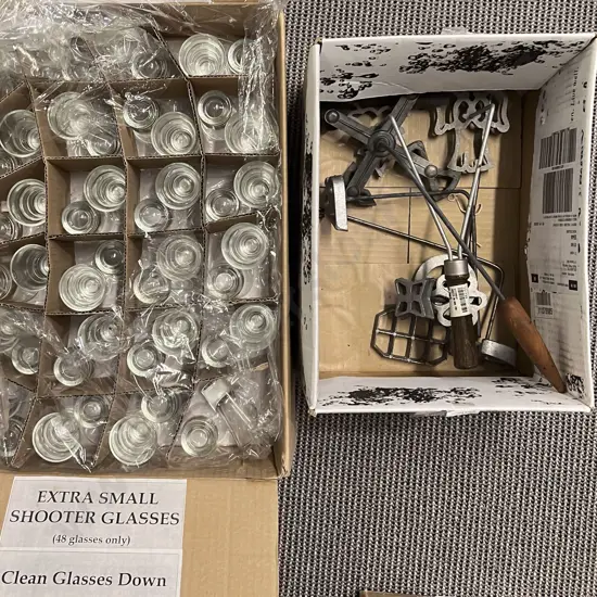 Small Quantity of Assorted Kitchenalia together with Box of As New Shot Glasses