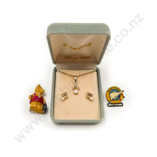 Earring and Necklace Set with Two Brooches