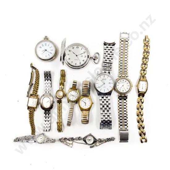 Two Fob Watches with Assorted Wrist Watches