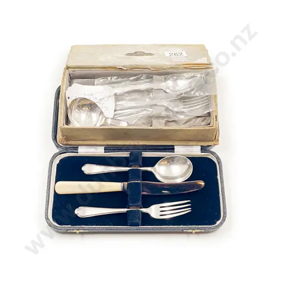 S/S Tea Caddy Spoon together with Two Boxes Sets of S/P Cutlery