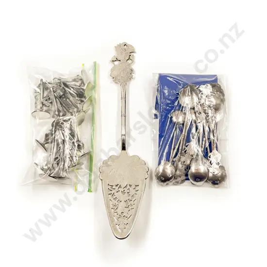 .800 Silver Cake Slice 14 Napkin Holders and Assorted Spoons