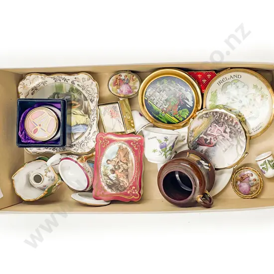 Collection of Limoge Trinket Boxes Brooches and Assorted