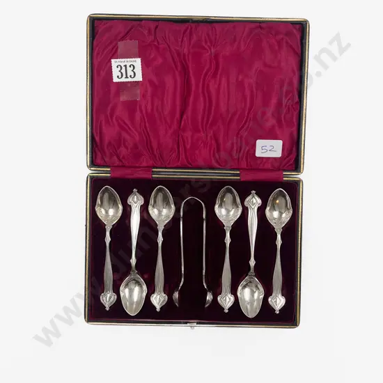 Boxed Set of Art Nouveau S/P Teaspoons & Sugar Tongs
