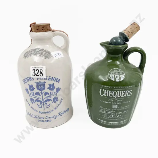 Two Full Vintage Stoneware Whisky Jugs