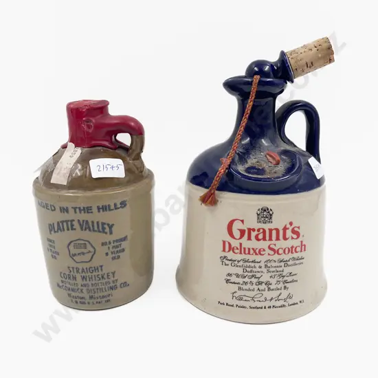 Two Full Vintage Stoneware Whisky Jugs