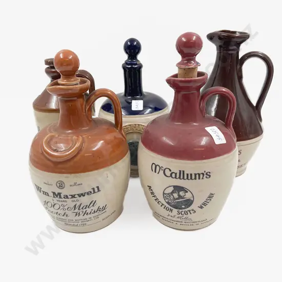 Four Assorted Stoneware Whisky Jugs & Other
