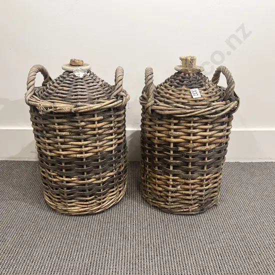 Pair of Vidal's Wines Wicker Bound Stoneware Bottles