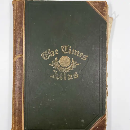 Vintage Leather Bound Volume of The Times Atlas
